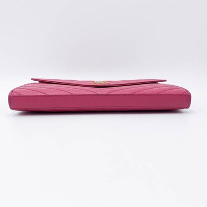 Saint Laurent Chain Wallet Grain De Poudre Matelasse Chevron Woc Lipstick Fuchsia Pink Leather Cross Body Bag - photo 5