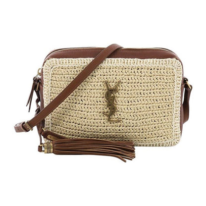 Saint Laurent Monogram Lou Camera Raffia Canvas Beige Brown Leather Shoulder Bag - photo 1