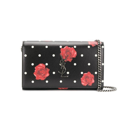 Saint Laurent Chain Wallet Monogram Kate Polka Dot Rose Medium Black Calfskin - photo 1