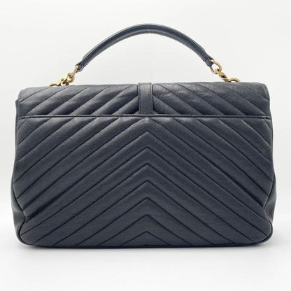 Saint Laurent Ghw Matelasse Chevron Monogram Large College Satchel Black Sheepskin Leather Shoulder Bag - image 6