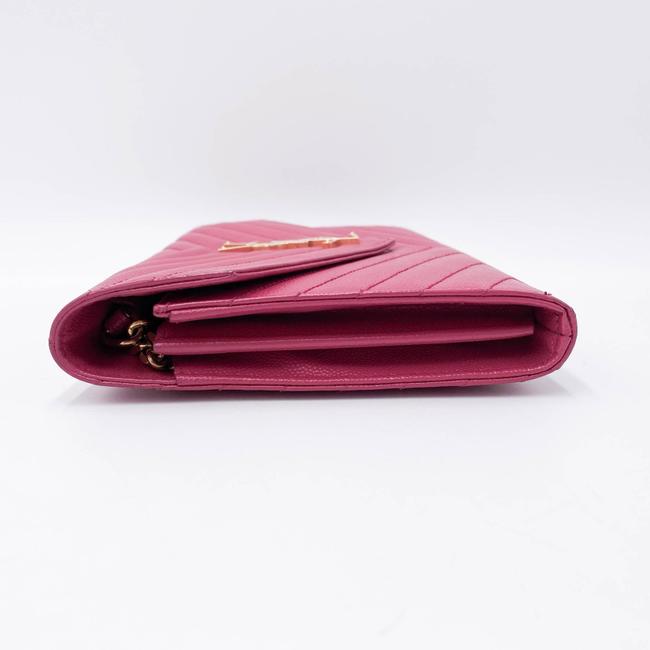 Saint Laurent Chain Wallet Grain De Poudre Matelasse Chevron Woc Lipstick Fuchsia Pink Leather Cross Body Bag - photo 6