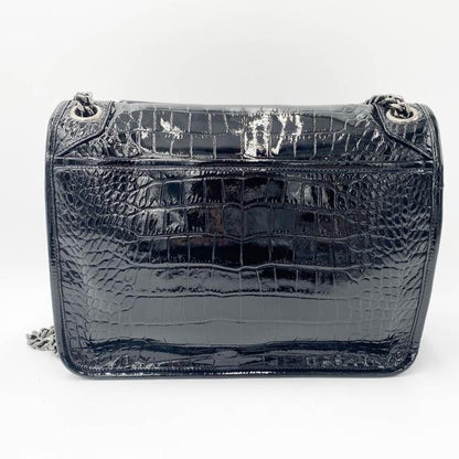 Saint Laurent Niki Medium Crocodile-embossed Black Patent Leather Shoulder Bag - photo 6