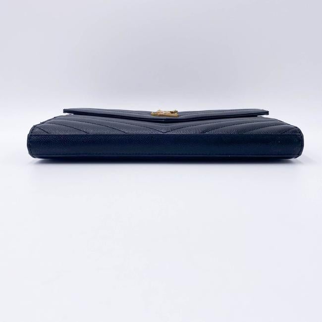 Saint Laurent Chain Wallet Grain De Poudre Matelasse Chevron Monogram Black Leather Shoulder Bag - image 6