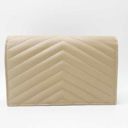 Saint Laurent Monogram Envelope Chain Wallet Grain De Poudre Matelasse Chevron Nude Beige Leather Shoulder Bag - image 6