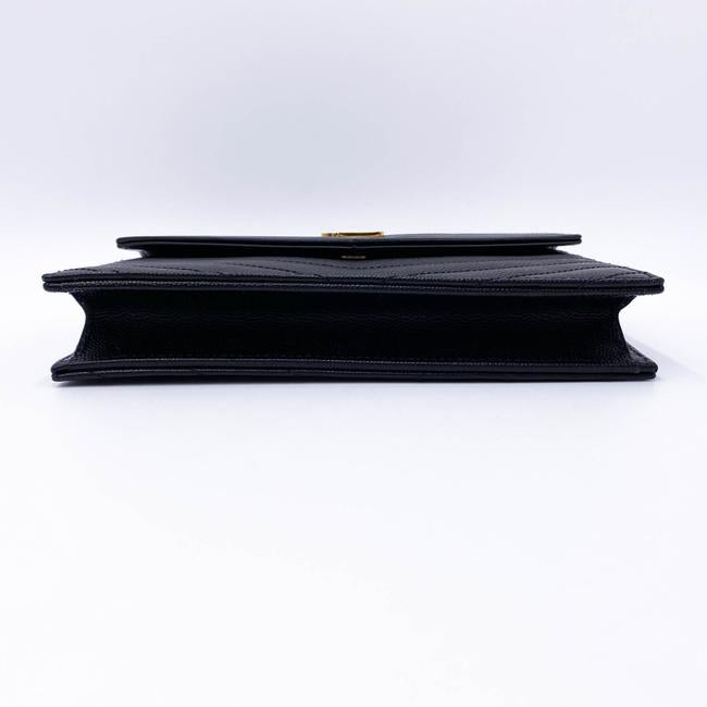 Saint Laurent Monogram Envelope Chain Wallet Grain De Poudre Matelasse Chevron Black Leather Shoulder Bag - image 6