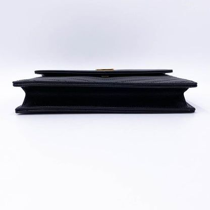 Saint Laurent Monogram Envelope Chain Wallet Grain De Poudre Matelasse Chevron Black Leather Shoulder Bag - image 6
