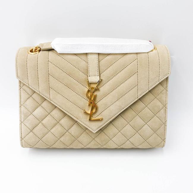 Saint Laurent Monogram Envelope Medium Beige Suede Leather Shoulder Bag - photo 6