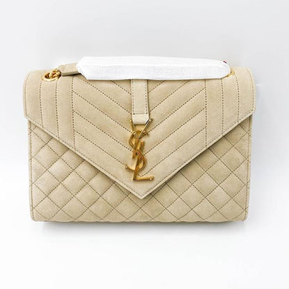 Saint Laurent Monogram Envelope Medium Beige Suede Leather Shoulder Bag - photo 6