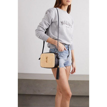 Saint Laurent Monogram Lou Camera Raffia Canvas Beige Brown Leather Shoulder Bag - photo 2