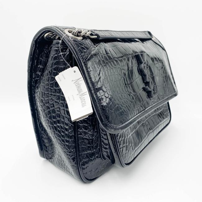 Saint Laurent Niki Medium Crocodile-embossed Black Patent Leather Shoulder Bag - photo 7