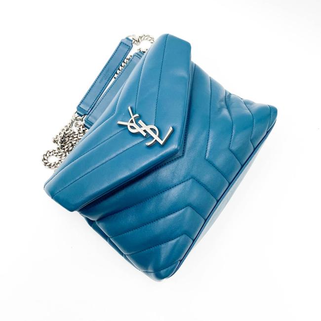 Saint Laurent Monogram Loulou Calfskin Y Quilted Monogram Small Chain Satchel Blue Leather Shoulder Bag - image 6