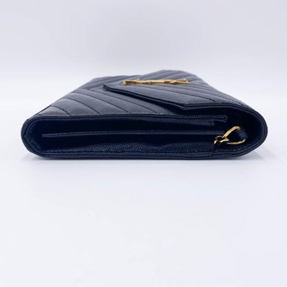 Saint Laurent Chain Wallet Grain De Poudre Matelasse Chevron Monogram Black Leather Shoulder Bag - image 7