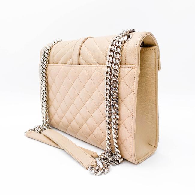 Saint Laurent Monogram Envelope Grain De Poudre Textured Mixed Matelasse Medium Triquilt Beige Leather Shoulder Bag - image 7