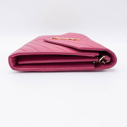 Saint Laurent Chain Wallet Grain De Poudre Matelasse Chevron Woc Lipstick Fuchsia Pink Leather Cross Body Bag - photo 7