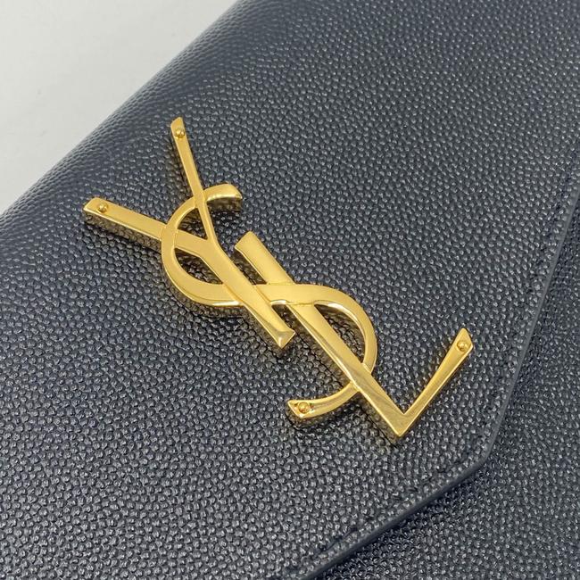 Saint Laurent Envelope Uptown Monogram Plaque Grained-leather Black Leather Clutch - photo 7