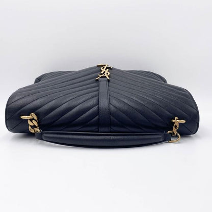 Saint Laurent Ghw Matelasse Chevron Monogram Large College Satchel Black Sheepskin Leather Shoulder Bag - image 7