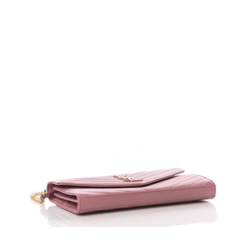 Saint Laurent Grain De Poudre Matelasse Chevron Monogram Woc Blush Fonce Pink Leather Shoulder Bag - image 3