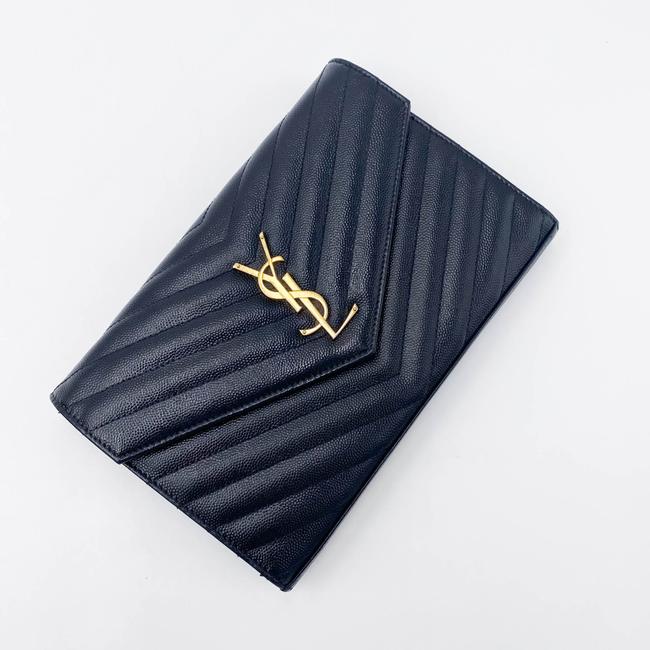 Saint Laurent Chain Wallet Grain De Poudre Matelasse Chevron Monogram Black Leather Shoulder Bag - image 8
