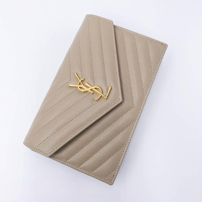 Saint Laurent Monogram Envelope Chain Wallet Grain De Poudre Matelasse Chevron Nude Beige Leather Shoulder Bag - image 8