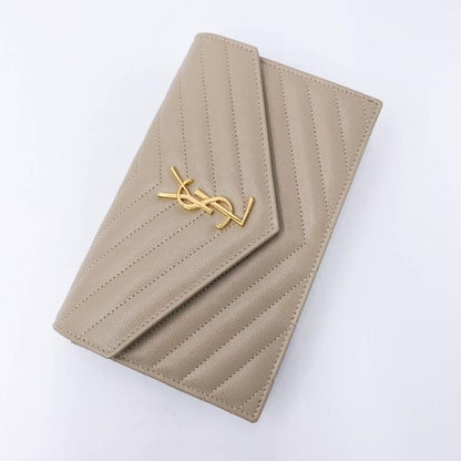 Saint Laurent Monogram Envelope Chain Wallet Grain De Poudre Matelasse Chevron Nude Beige Leather Shoulder Bag - image 8