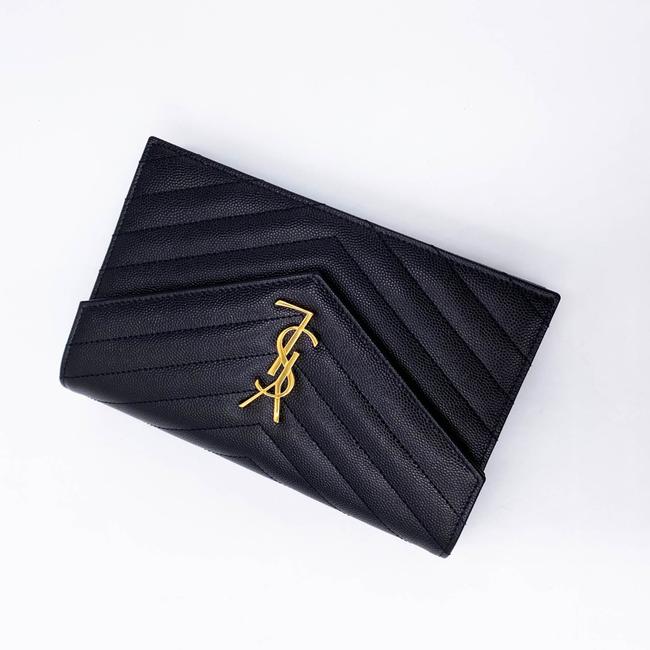 Saint Laurent Monogram Envelope Chain Wallet Grain De Poudre Matelasse Chevron Black Leather Shoulder Bag - image 8