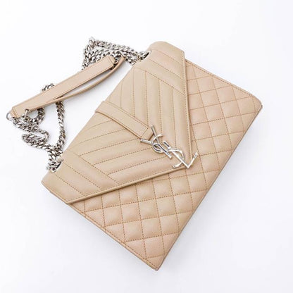 Saint Laurent Monogram Envelope Grain De Poudre Textured Mixed Matelasse Medium Triquilt Beige Leather Shoulder Bag - image 8