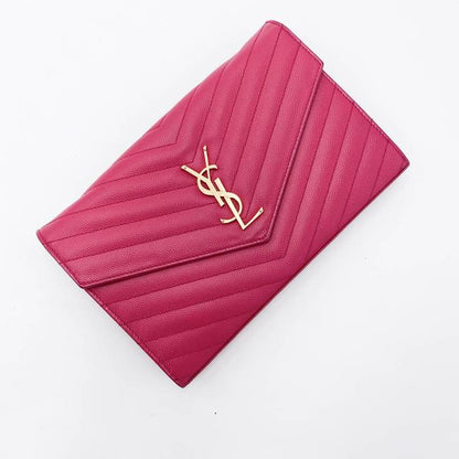 Saint Laurent Chain Wallet Grain De Poudre Matelasse Chevron Woc Lipstick Fuchsia Pink Leather Cross Body Bag - image 8