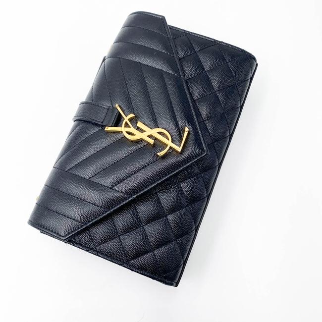Saint Laurent Monogram Envelope Grain De Poudre Textured Mixed Matelasse Triquilt Small Black Leather Shoulder Bag - image 8