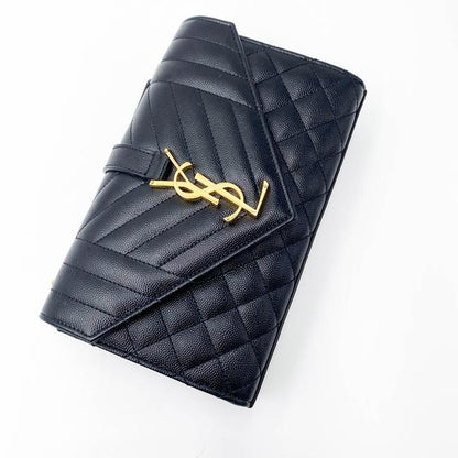 Saint Laurent Monogram Envelope Grain De Poudre Textured Mixed Matelasse Triquilt Small Black Leather Shoulder Bag - image 8