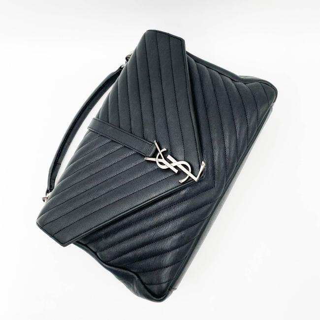 SAINT LAURENT Sheepskin Matelasse Chevron Monogram Large College Satchel Black Leather Shoulder Bag - image 8