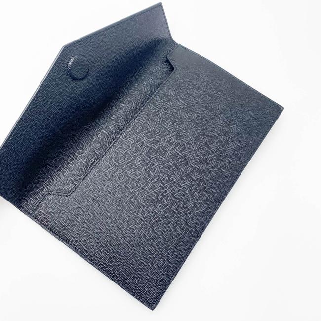 Saint Laurent Envelope Uptown Monogram Plaque Grained-leather Black Leather Clutch - photo 8
