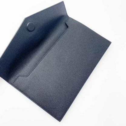 Saint Laurent Envelope Uptown Monogram Plaque Grained-leather Black Leather Clutch - photo 8