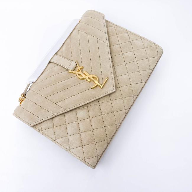Saint Laurent Monogram Envelope Medium Beige Suede Leather Shoulder Bag - photo 9