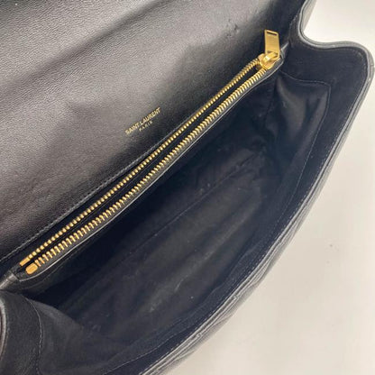Saint Laurent Ghw Matelasse Chevron Monogram Large College Satchel Black Sheepskin Leather Shoulder Bag - image 9