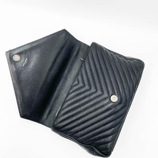 SAINT LAURENT Sheepskin Matelasse Chevron Monogram Large College Satchel Black Leather Shoulder Bag - image 9