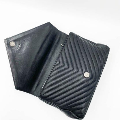 SAINT LAURENT Sheepskin Matelasse Chevron Monogram Large College Satchel Black Leather Shoulder Bag - image 9