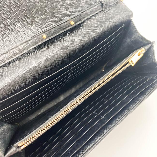 Saint Laurent Chain Wallet Grain De Poudre Matelasse Chevron Monogram Black Leather Shoulder Bag - image 9