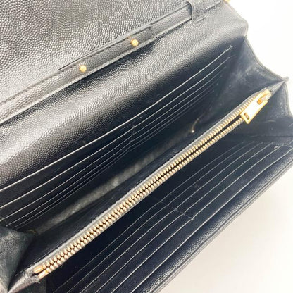 Saint Laurent Chain Wallet Grain De Poudre Matelasse Chevron Monogram Black Leather Shoulder Bag - image 9