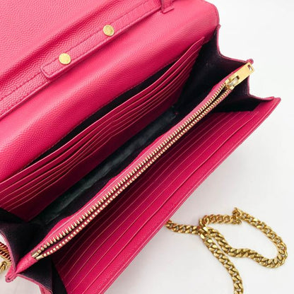 Saint Laurent Chain Wallet Grain De Poudre Matelasse Chevron Woc Lipstick Fuchsia Pink Leather Cross Body Bag - photo 9