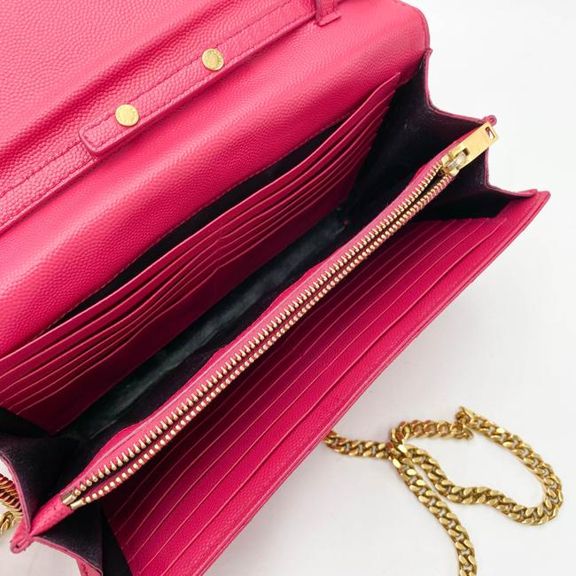 Saint Laurent Chain Wallet Grain De Poudre Matelasse Chevron Woc Lipstick Fuchsia Pink Leather Cross Body Bag - image 9