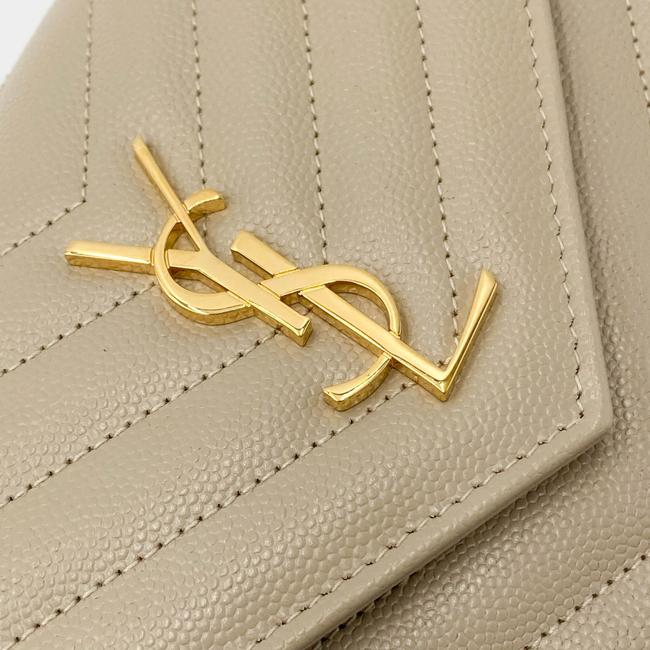 Saint Laurent Monogram Envelope Chain Wallet Grain De Poudre Matelasse Chevron Nude Beige Leather Shoulder Bag - image 9