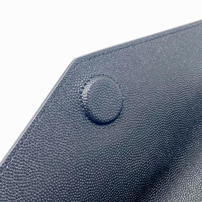 Saint Laurent Envelope Uptown Monogram Plaque Grained-leather Black Leather Clutch - photo 9
