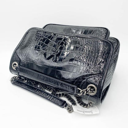 Saint Laurent Niki Medium Crocodile-embossed Black Patent Leather Shoulder Bag - photo 9
