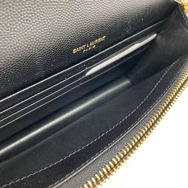 Saint Laurent Monogram Envelope Chain Wallet Grain De Poudre Matelasse Chevron Black Leather Shoulder Bag - image 9