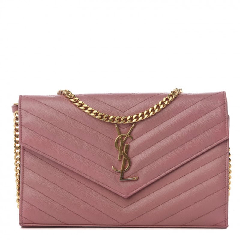 Saint Laurent Grain De Poudre Matelasse Chevron Monogram Woc Blush Fonce Pink Leather Shoulder Bag - image 1
