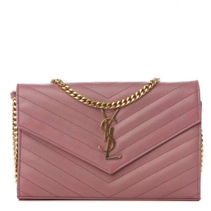 Saint Laurent Grain De Poudre Matelasse Chevron Monogram Woc Blush Fonce Pink Leather Shoulder Bag - image 1