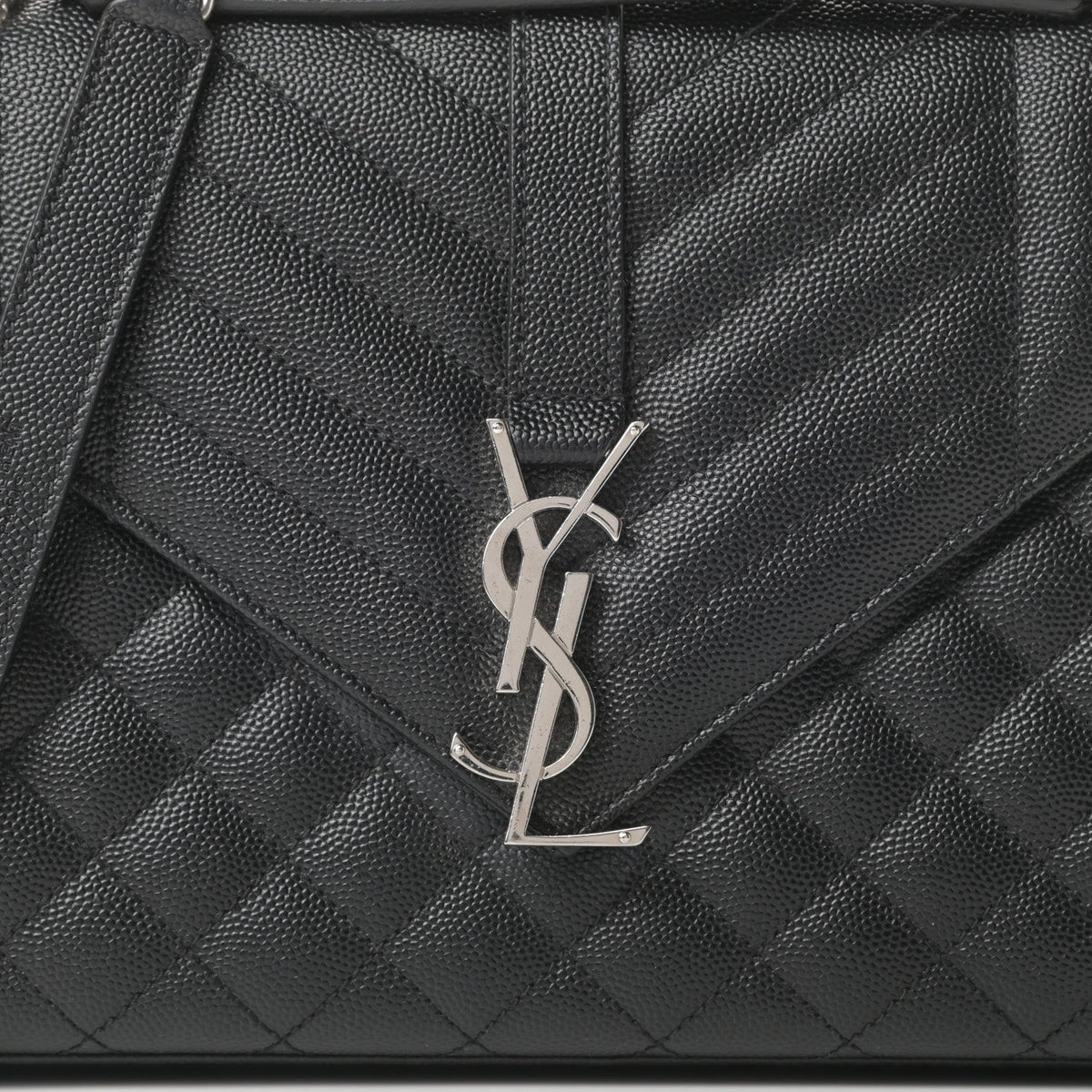 Saint Laurent Grain De Poudre Textured Mixed Matelasse Triquilt Medium Monogram Satchel Black - image 3