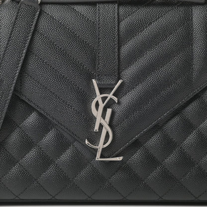Saint Laurent Grain De Poudre Textured Mixed Matelasse Triquilt Medium Monogram Satchel Black - image 3
