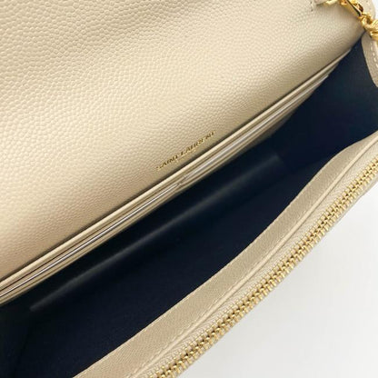 Saint Laurent Monogram Envelope Chain Wallet Grain De Poudre Matelasse Chevron Nude Beige Leather Shoulder Bag - image 10