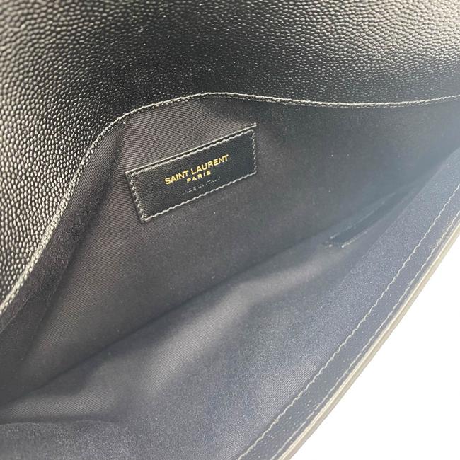 Saint Laurent Envelope Uptown Monogram Plaque Grained-leather Black Leather Clutch - photo 10
